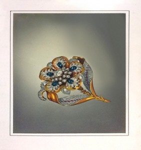 Broche en oro con zafiros, rubíes y diamantes. Fotografía hecha por Josep Sala