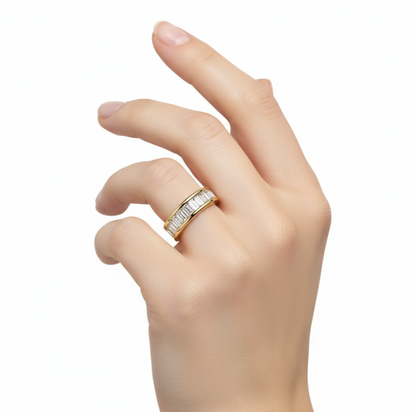 Alianza doble via oro amarillo baguettes - Imagen 2