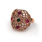 Anillo flora hilos oro