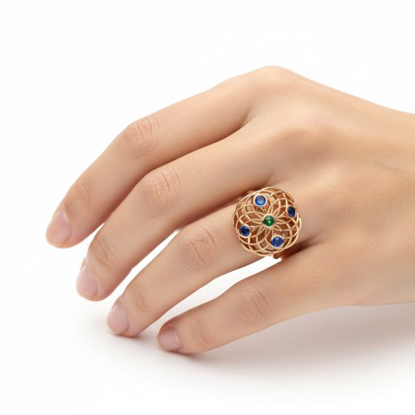 Anillo flora hilos oro - Imagen 2