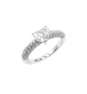 Anillo solitario compromiso coeur