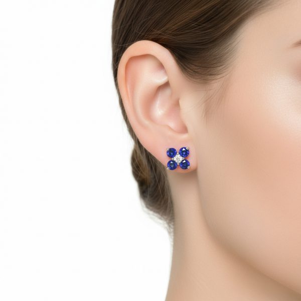 Pendientes flor zafiros - Imagen 2