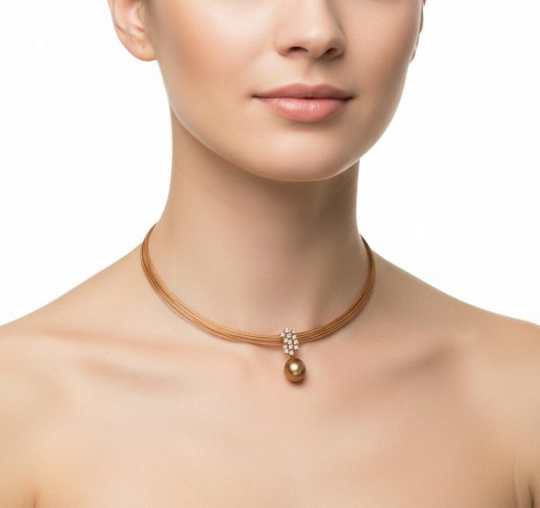 Collar perla brown y brillantes - Imagen 2