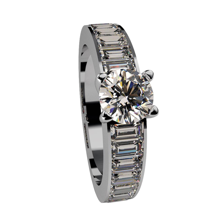 anillo solitario de compromiso baguettes