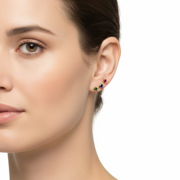 Pendientes trepadores rubí zafiro y esmeralda